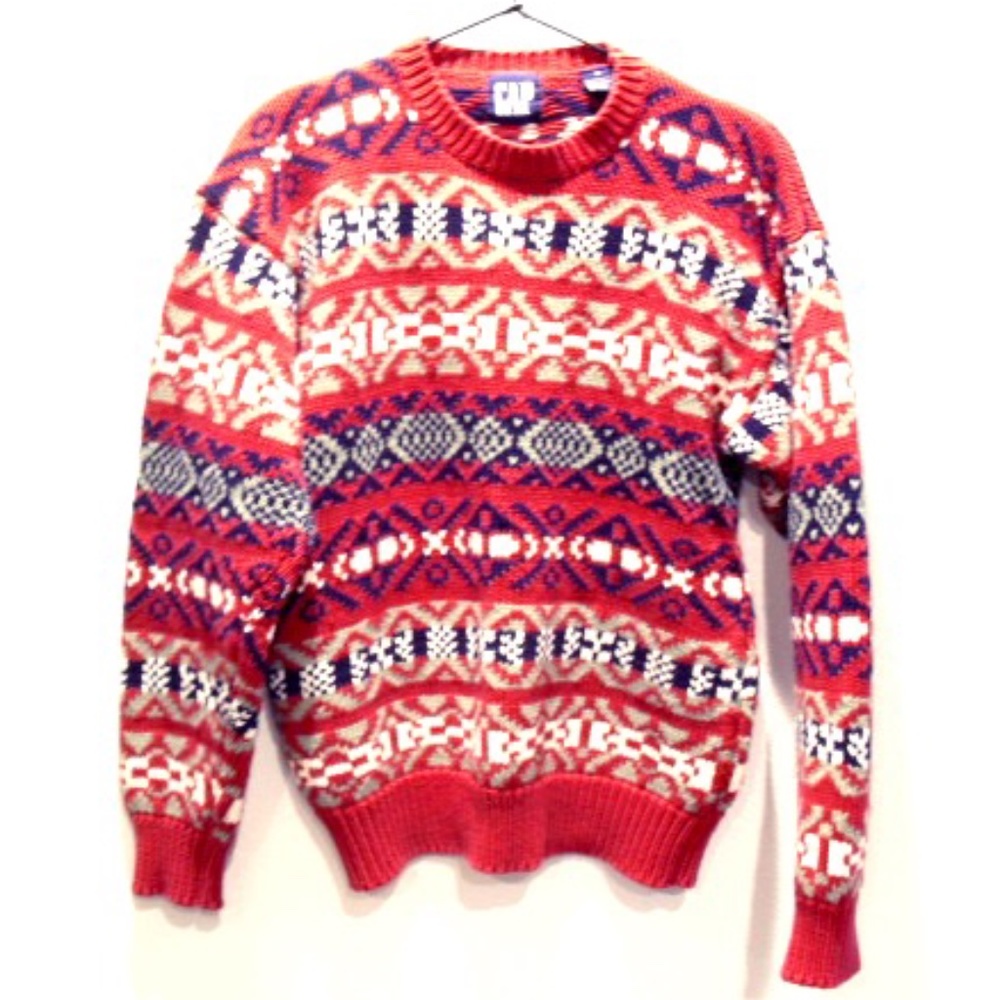 GAP Women's Red 100% Cotton Knit Ski Sweater